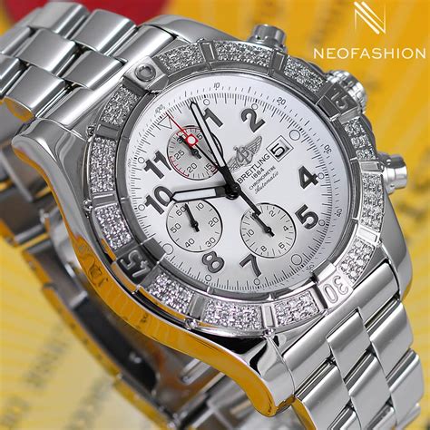 breitling super avenger a13370 white face diamond bezel